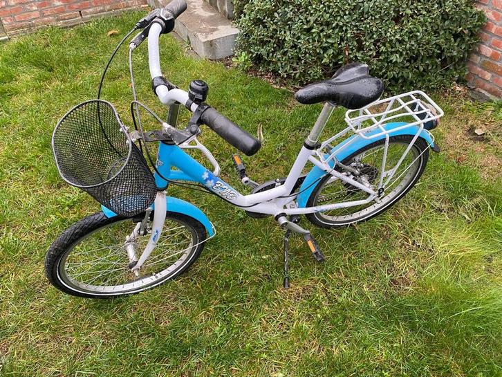 Kinderfiets S'COOL – blauw/wit met mandje en bagagerek, Fietsen en Brommers, Fietsen | Kinderfietsjes, Gebruikt, 16 tot 20 inch