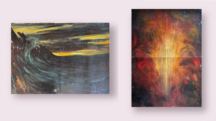 Twee schilderijen Armand Jamar , 1941, visionaire periode, Antiek en Kunst, Kunst | Schilderijen | Abstract, Ophalen