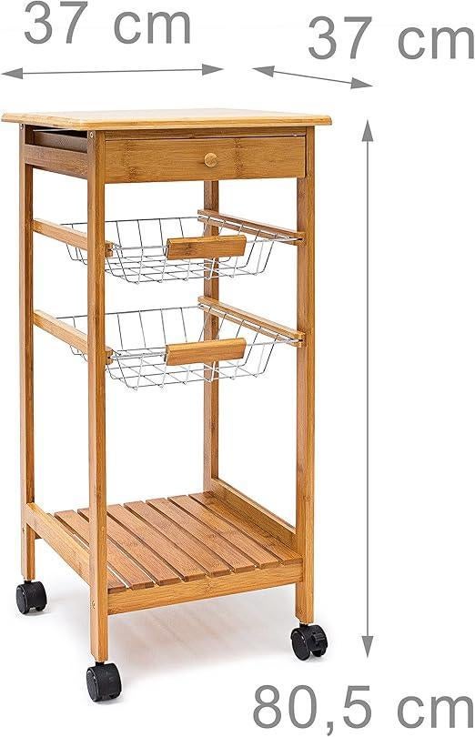 Chariot de cuisine en bambou naturel | LIVRAISON GRATUITE, Neuf, -, -, Autres types