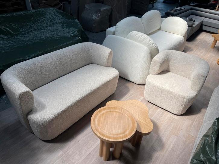 Loungeset Bouclé stof, Huis en Inrichting, Zetels | Complete zithoeken, Zo goed als nieuw, Stof, Ophalen