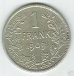 België: 1 frank 1909 VLAAMS (TH met punt) = morin 201, Zilver, Zilver, Losse munt, Verzenden