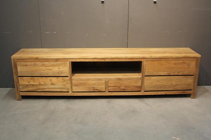 groot teakhouten tv meubel 240 lang, Huis en Inrichting, Kasten |Televisiemeubels, Nieuw, Minder dan 100 cm, 200 cm of meer, 25 tot 50 cm