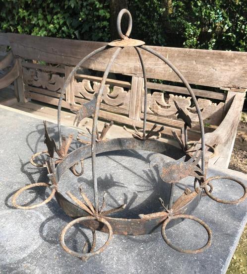 Brocante tuinornament metaal voor kaarsen of potjes, Antiek en Kunst, Curiosa en Brocante, Ophalen of Verzenden