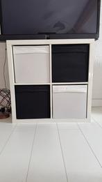Ikea kallax kastje met 4x opberg stoffe dozen, Ophalen, Gebruikt