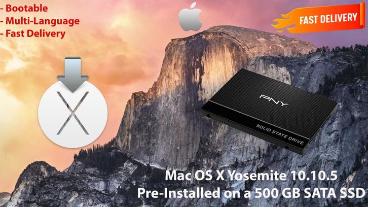OS X Yosemite 10.10.5 VoorGeïnstalleerd op PNY SSD van 500GB, Computers en Software, Besturingssoftware, Nieuw, MacOS, Verzenden