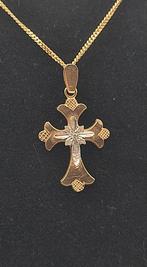 14k geel en wit gouden kruis met ketting, Handtassen en Accessoires, Kettingen, Verzenden, Wit, Goud