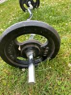 Barre  de musculation + 2 poids de 10kg, Sport en Fitness, Fitnessmaterialen, Ophalen, Gebruikt, Halterstangen