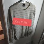 Pull BOSS Homme 100 % Coton Rayé Beige/Gris - Taille L, Boss, Enlèvement ou Envoi, Beige, Taille 52/54 (L)