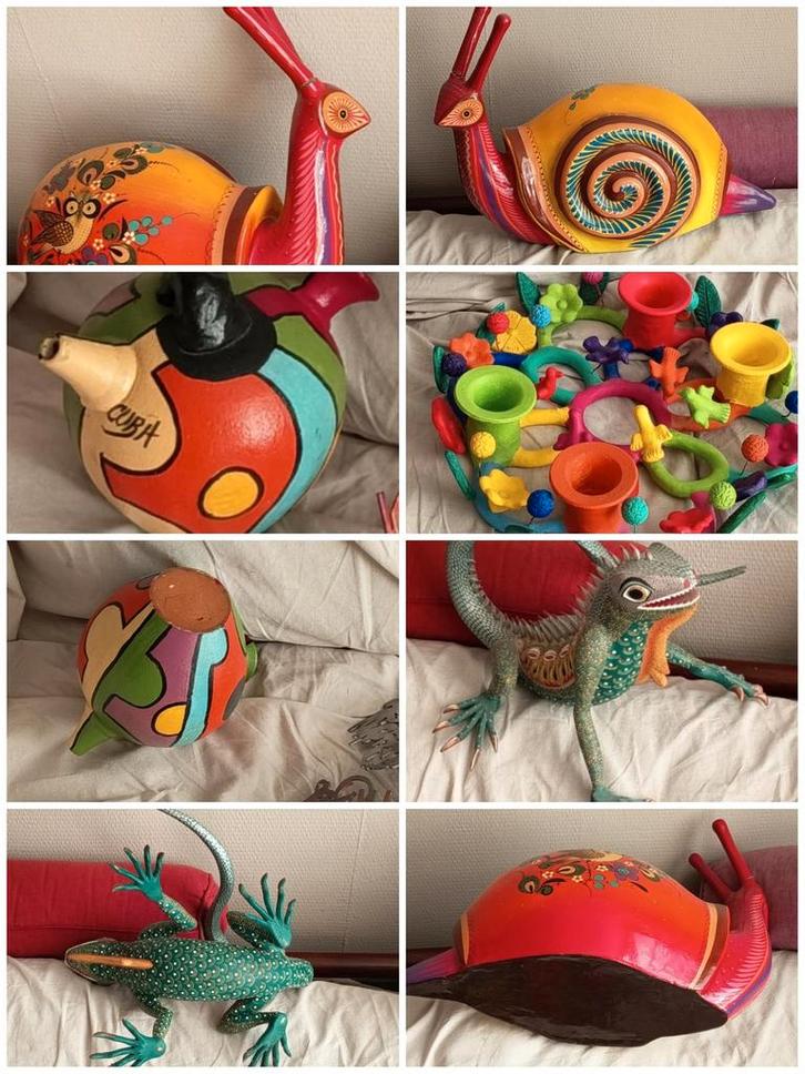 ✓ MOOIE ZELDZAME PRACHTIGE SET 4 KLEURRIJKE SCULPTUREN, Antiek en Kunst, Kunst | Overige Kunst, Ophalen