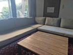 Comfortable hoekzetel met houten salontafel, Huis en Inrichting, Ophalen, Gebruikt, Metaal, Minder dan 75 cm