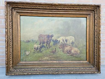 'Shouten' Schilderij zoldervonst koeien in de wei met kalf! beschikbaar voor biedingen