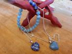 Bracelet + collier argt 925 av pendentif coeur , pierre natu, Verzenden, Zilver, Zilver
