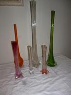 6 vazen soliflor vaas in glas vintage sixties gekleurd glas, Huis en Inrichting, Woonaccessoires | Vazen, Glas, Wit, Ophalen