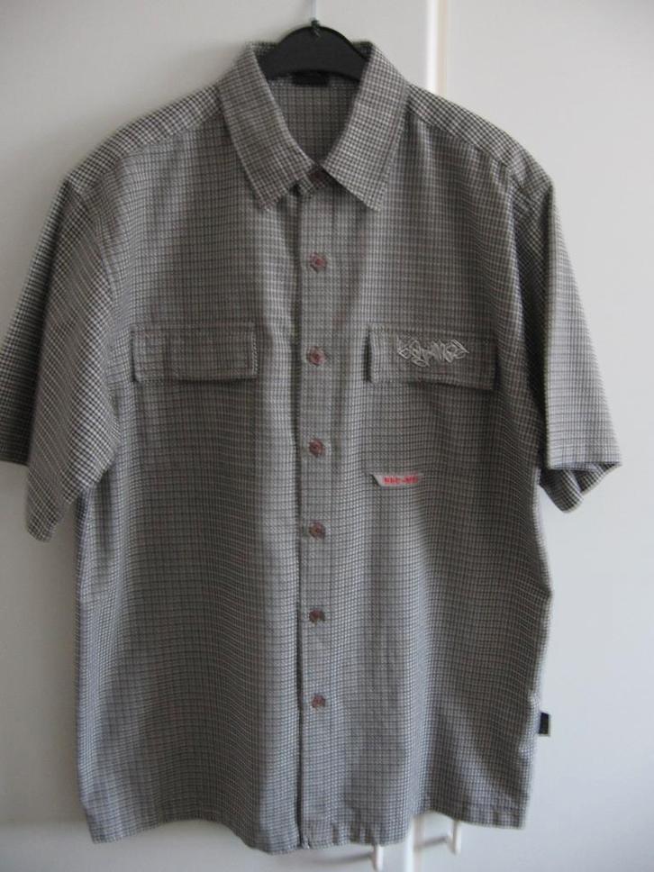 Zwart/beige ruitenhemdje met korte mouwen van Bad-Mad, 164, Kinderen en Baby's, Kinderkleding | Maat 164, Zo goed als nieuw, Ophalen of Verzenden