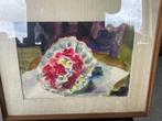 Aquarel Marie Howet boeket met stoel, Ophalen of Verzenden