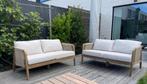 Loungeset – Massief acaciahout met ecru kussens – Topstaat!, Tuin en Terras, Ophalen, 4 zitplaatsen, Hardhout, Zo goed als nieuw
