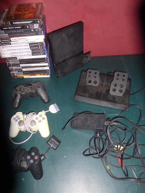 Playstation 2 console + spellen, Games en Spelcomputers, Spelcomputers | Sony PlayStation 2, Gebruikt, Zwart, Met 3 controllers of meer