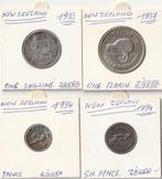NEW ZEELAND  FLORIN 1937+ SHILLING 1933+SIX PENCE+3 PENCE 19, Ophalen of Verzenden, Zilver
