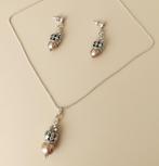 Dolce Luna Sieradenset - Champagne Parel & Swarovski, Handtassen en Accessoires, Kettingen, Ophalen, Met hanger, Beige, Nieuw