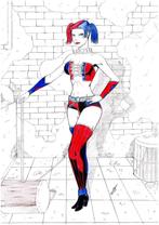 Harley Quinn artist Davi Alves - originele kleurtekening 2, Antiquités & Art, Art | Dessins & Photographie, Envoi
