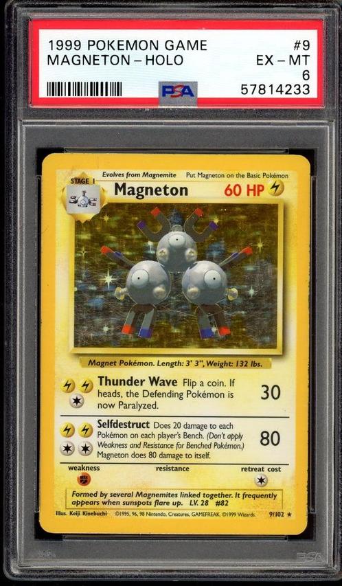 Magneton Holo PSA 6 - 9/102 - Base Set 1999, Hobby en Vrije tijd, Verzamelkaartspellen | Pokémon, Zo goed als nieuw, Losse kaart