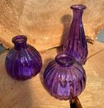 VAASJES KLEIN SET 3 MODELLEN BLUE LILAC GLAS Nieuw, Huis en Inrichting, Overige kleuren, Nieuw, Ophalen of Verzenden, Glas