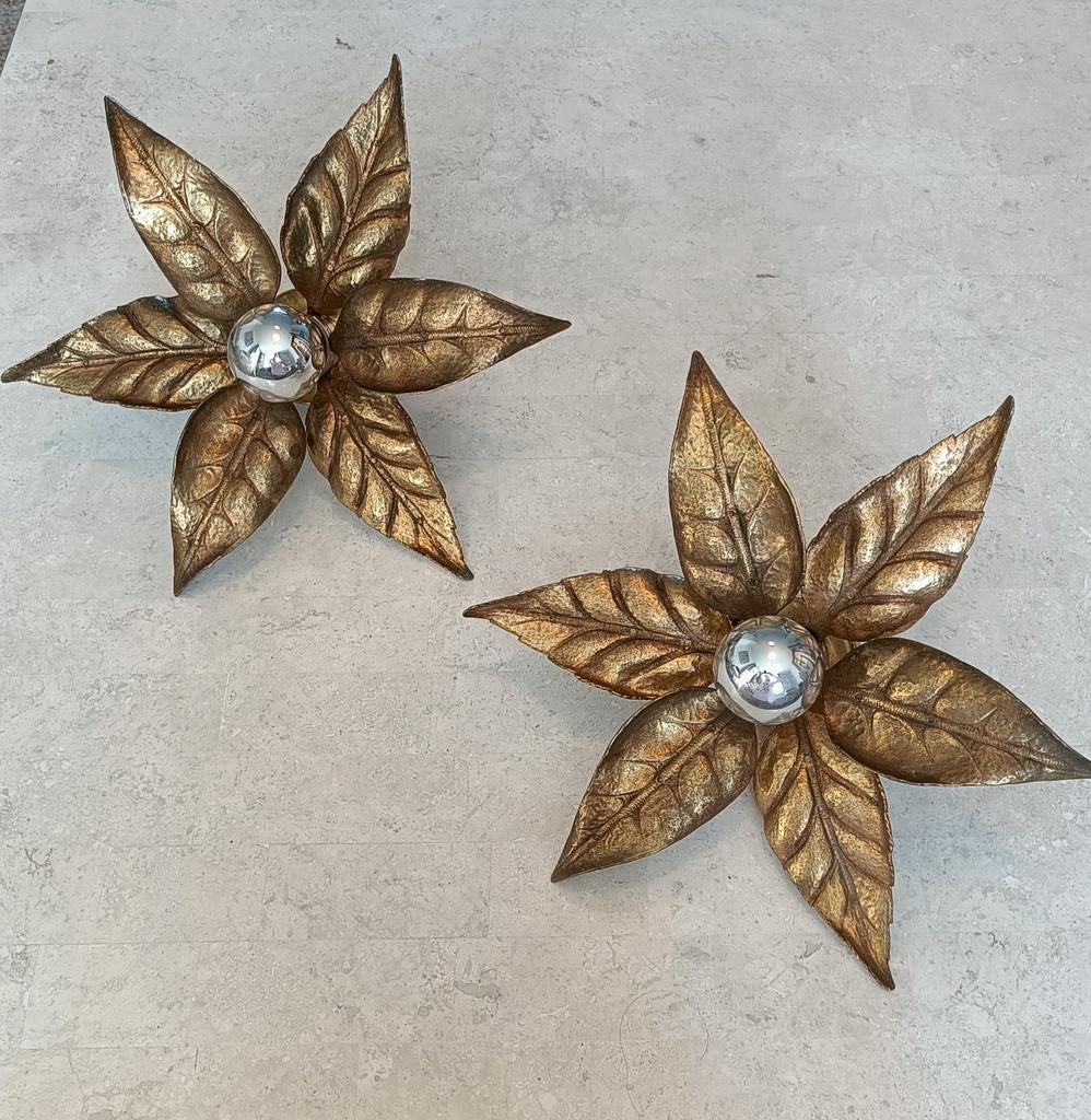 Paire applique fleurs dorées vintage, Enlèvement