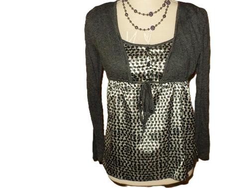 (4) -blouse femme t.38 grise et noire - cache cache -, Kleding | Dames, Blouses en Tunieken, Zo goed als nieuw, Maat 38/40 (M)