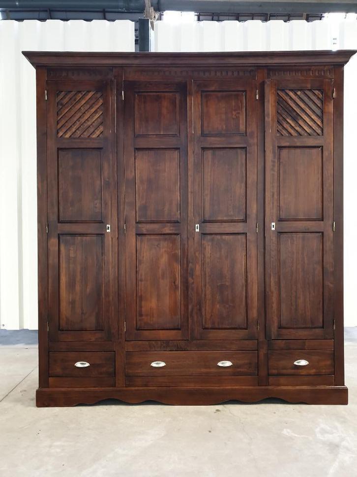 Prachtige koloniale kleerkast - Indisch acaciahout. Levering, Huis en Inrichting, Kasten | Kleerkasten, Gebruikt, 200 cm of meer