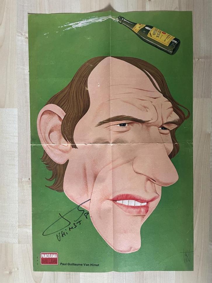 Origineel gesigneerde poster Paul Van Himst (jaren 60), Verzamelen, Sportartikelen en Voetbal, Zo goed als nieuw, Poster, Plaatje of Sticker