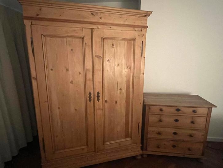 Combi kleerkast en commode in grenen, Huis en Inrichting, Kasten | Kleerkasten, Gebruikt, Grenenhout, Ophalen