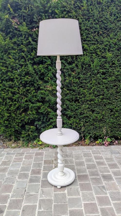 Witte staanlamp, Huis en Inrichting, Lampen | Vloerlampen, Gebruikt, 150 tot 200 cm, Hout, Stof, Ophalen