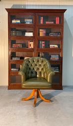 Engelse Chesterfield Bureaustoel groen leer, Huis en Inrichting, Bureaustoelen, Ophalen of Verzenden, Zo goed als nieuw, Groen