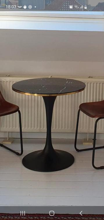 Table de bistrot, plateau en verre, noir avec motif marbré, Enlèvement, Utilisé