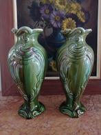 Koppel barbotine vazen art nouveau, Ophalen of Verzenden