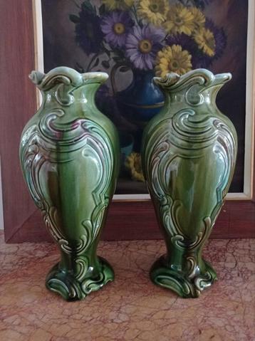 Koppel barbotine vazen art nouveau  beschikbaar voor biedingen