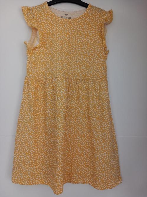 Vrolijk geel zomerkleedje met witte sterretjes-H&M- 134/140, Kinderen en Baby's, Kinderkleding | Maat 134, Zo goed als nieuw, Meisje