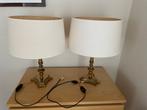 2 koperen tafellampen met nieuwe witte kappen, Gebruikt, Ophalen of Verzenden, Metaal, 50 tot 75 cm