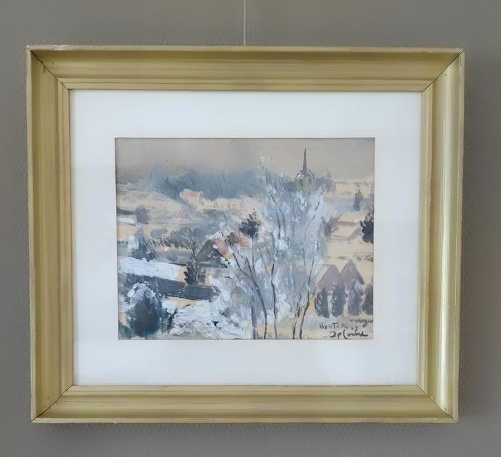 De Coene Joseph François (Jozef). Gouache: WINTER/HIVER, Antiek en Kunst, Kunst | Schilderijen | Klassiek, Ophalen of Verzenden