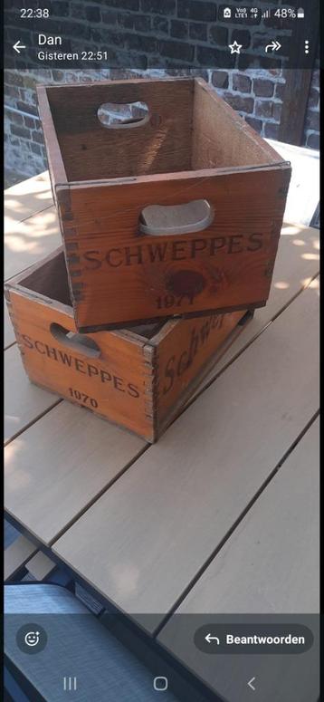 2 originele houten bakjes Shweppes 1970 - 1971 beschikbaar voor biedingen