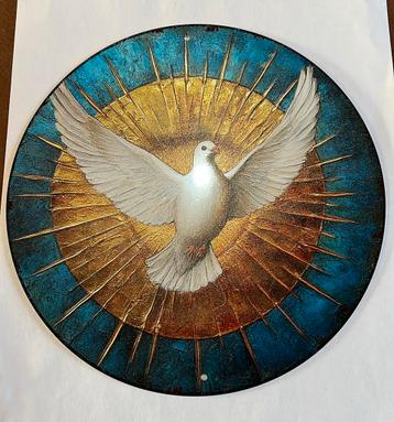 Aluminium plaatje met afbeelding Vredesduif diameter 20cm beschikbaar voor biedingen