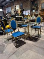 Mooie schaaktafel in brons, met 4 koperen stoelen onyx blad, Ophalen