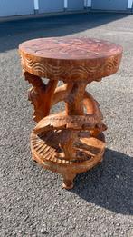 Vintage oosters houtgesneden bijzettafel of plantenstandaard, Rond, Hout, Ophalen, 45 tot 60 cm