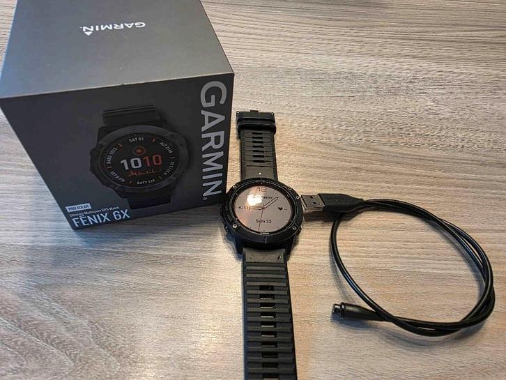 GARMIN FENIX 6X PRO SOLAR horloge, Handtassen en Accessoires, Sporthorloges, Zo goed als nieuw, Zwart, Afstand, GPS, Hartslag
