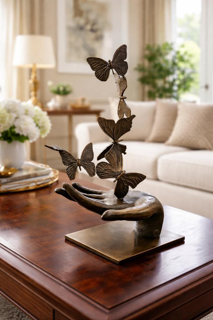 vlinders , brons, Antiquités & Art, Art | Sculptures & Bois, Statue, Brons, Autres sujets, 20 - 50 cm, Europe, Autres styles, Marqué