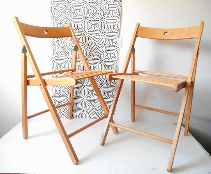 2 Design klapstoelen in beukenhout, Huis en Inrichting, Stoelen, Zo goed als nieuw, Twee, Hout, Ophalen