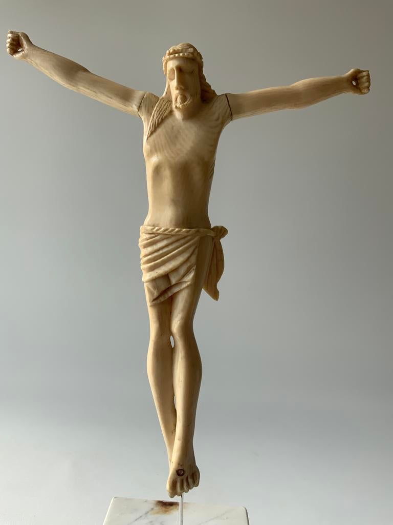 Antiek groot ivoren Christus beeld 24cm, Natuurlijk materiaal, Verzenden, 20 - 50 cm, Beeld