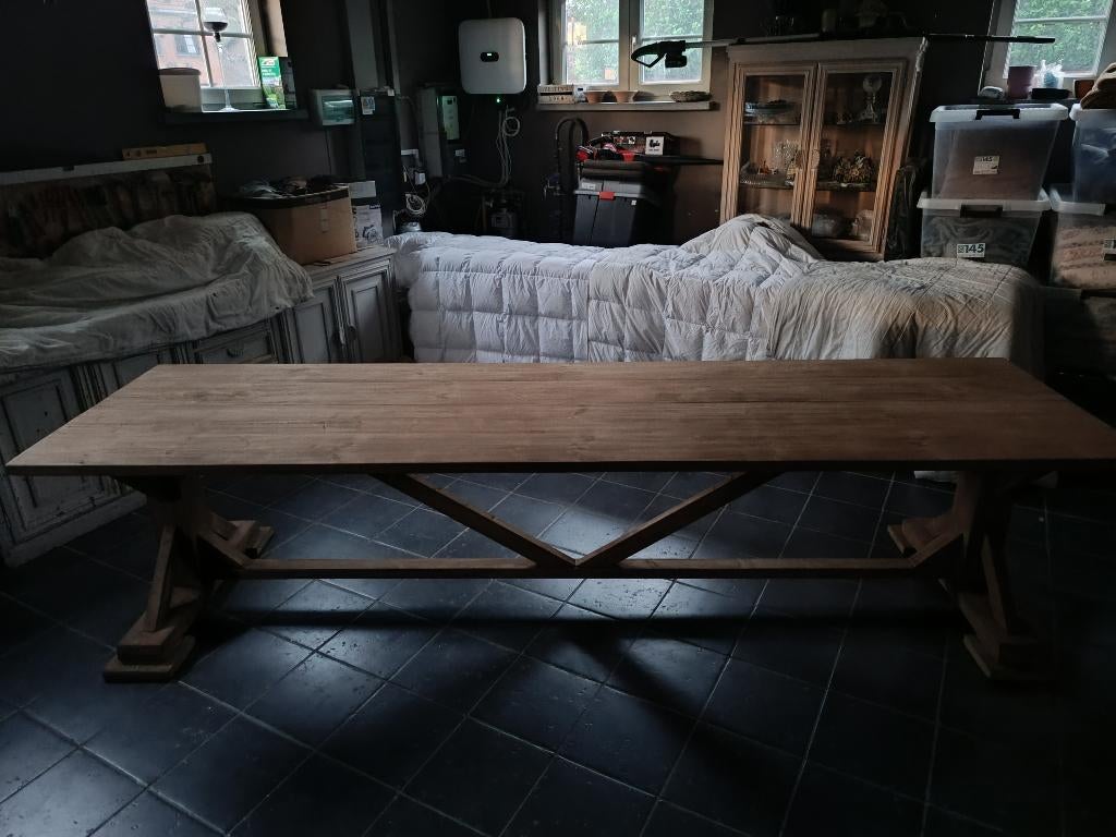 Mooie grote landelijke tuintafel 320x90, Ophalen, Gebruikt