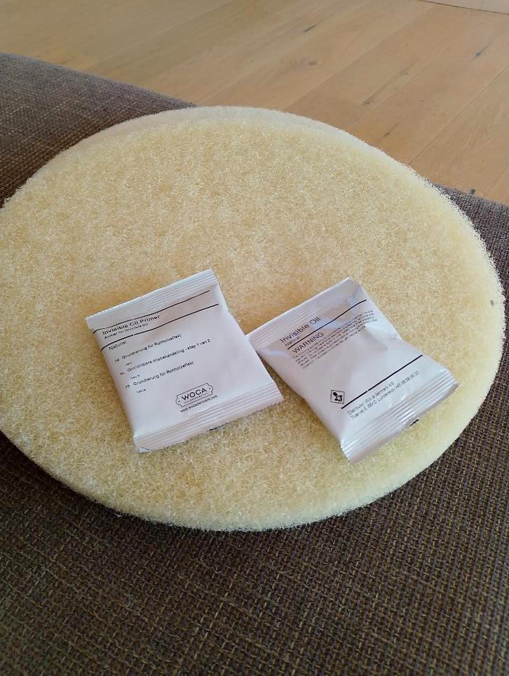 Schuurpads voor parket + Woca Invisible Oil 25ml testers, Bricolage & Construction, Planches & Dalles, Neuf, Parquet, Autres matériaux