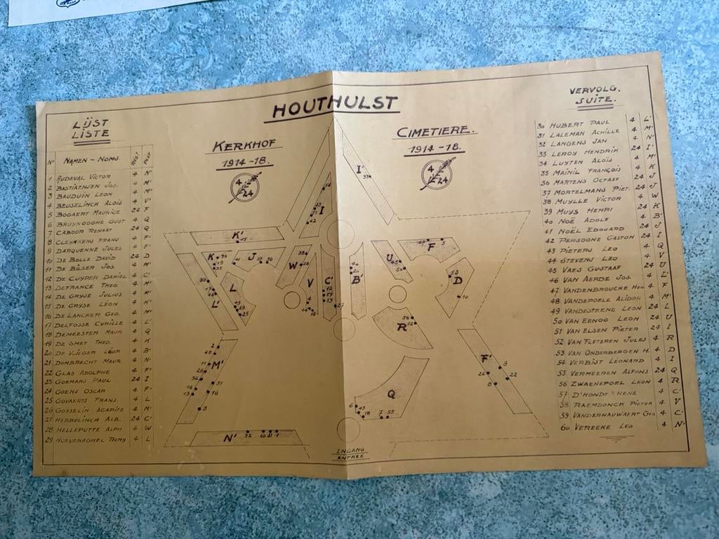 Oud plan militair kerkhof WOI houthulst, Ophalen of Verzenden